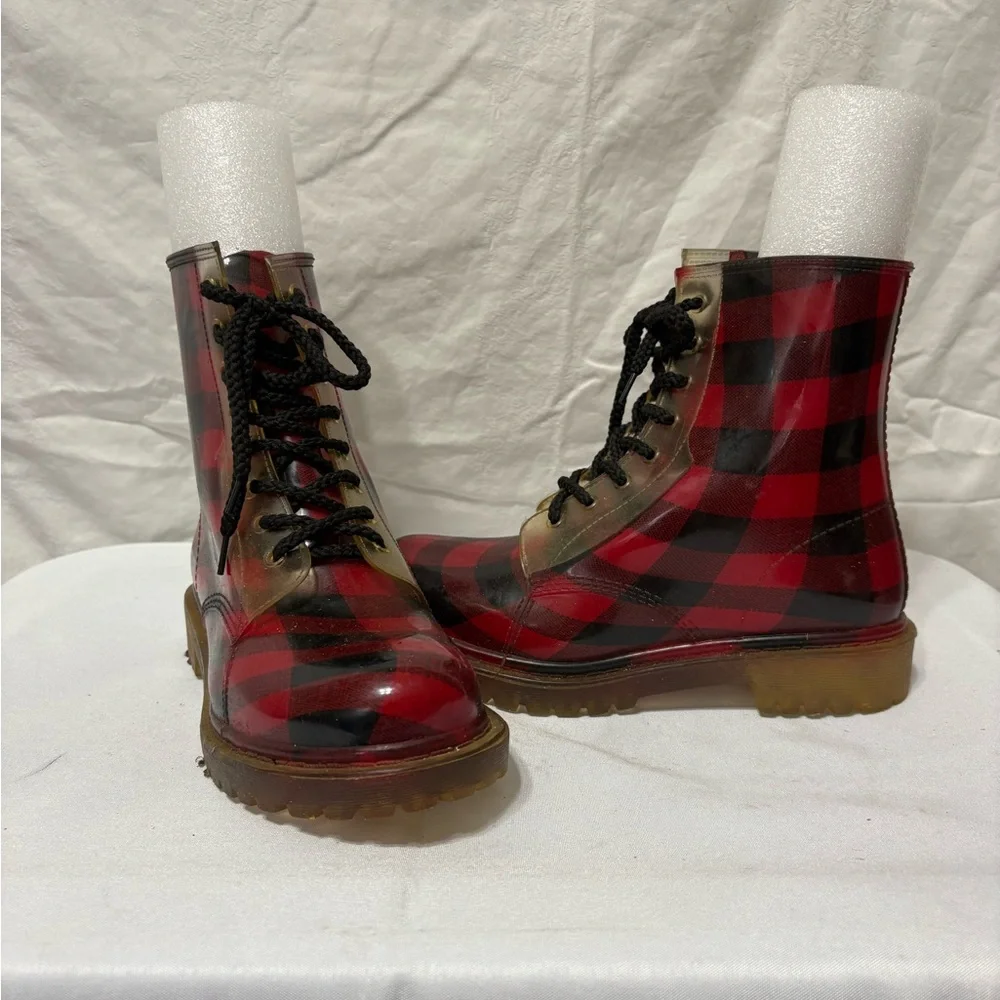 Dirty Laundry Red and Black Plaid Sole Boots